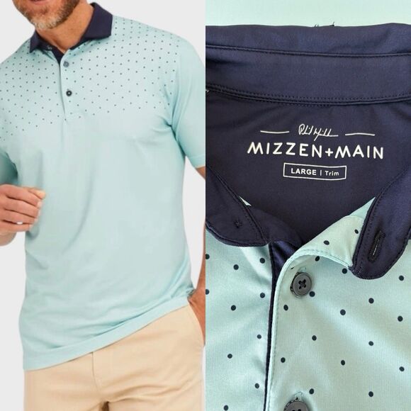Mizzen+Main Other - Mizzen + Main Polo Shirt Mens Large Blue Navy Dot Performance Golf Stretch Golf